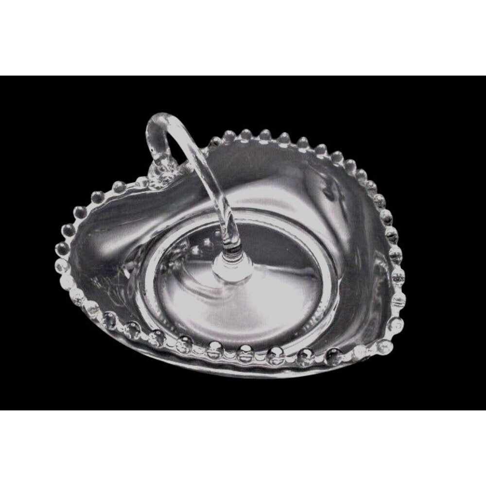 Imperial Glass Candlewick Heart Shaped Serving Candy Clear Glass Dish w/ Handle